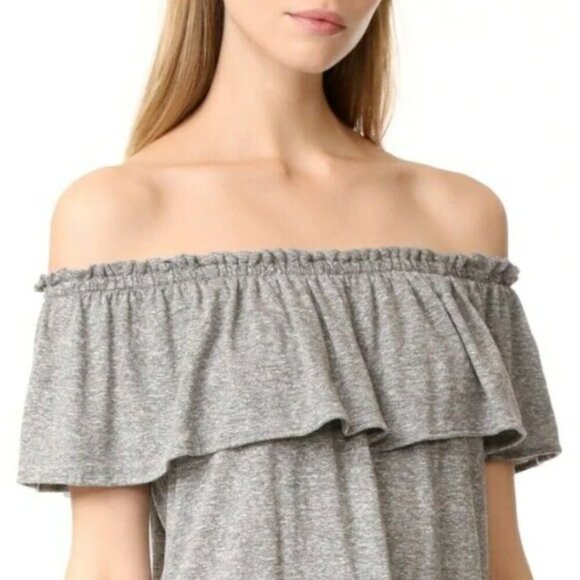 Current Elliott Mini Dress Small Gray Off Shoulder Ruffle Stretch Jersey Summer - Picture 6 of 7
